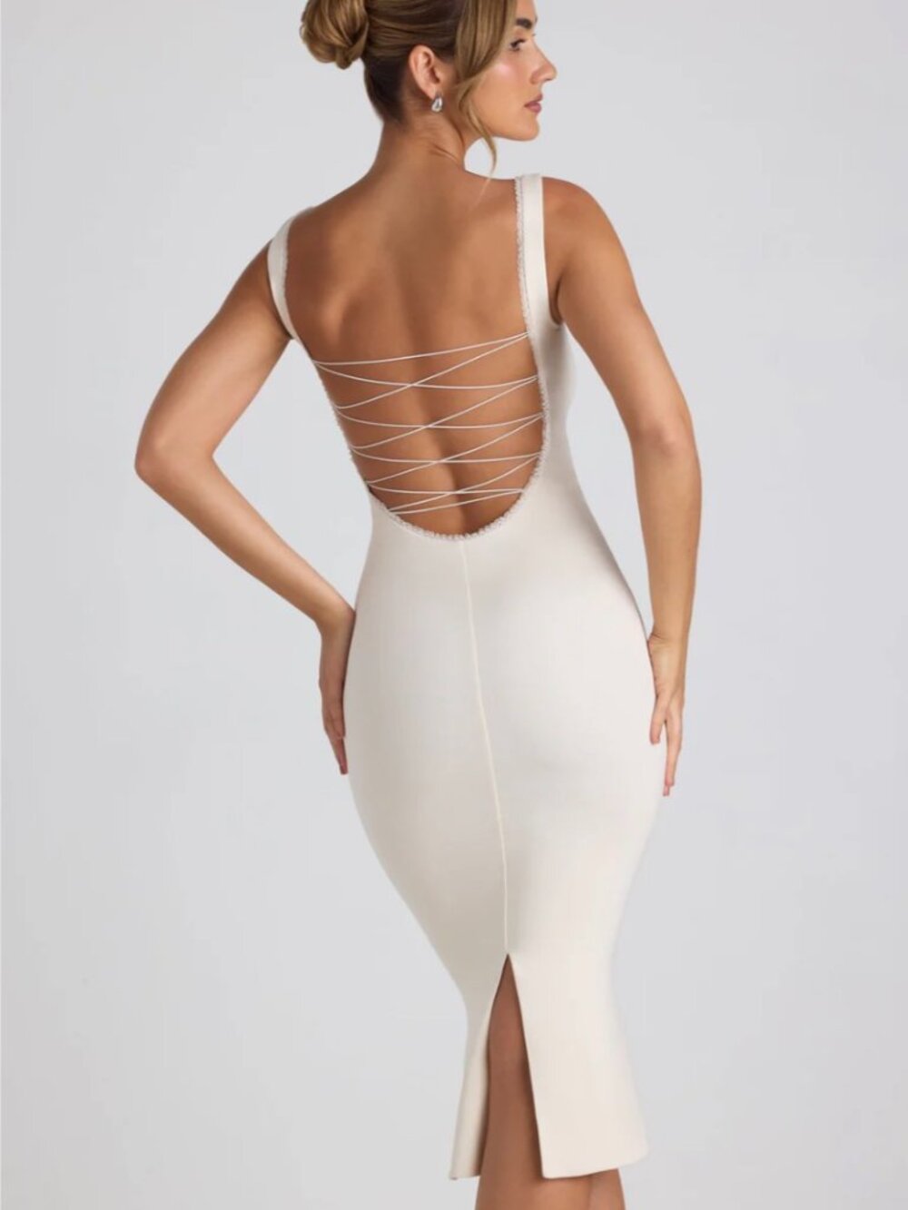 Oh Polly Ivory Open Back Midi Dress – NWT